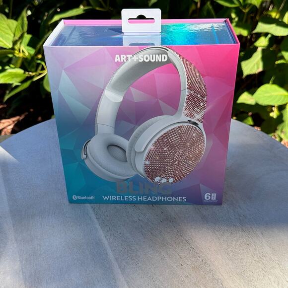 NEW Art+Sound Bling Wireless Headphones 6Hrs playtime. White Pink rhinestones - Picture 15 of 15